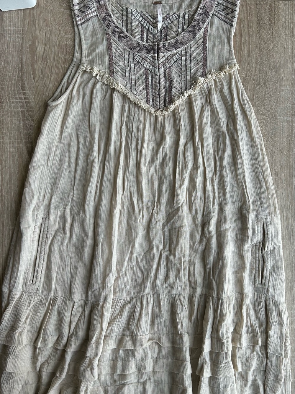 Free People Cream Textured Sleeveless Boho Mini Dress